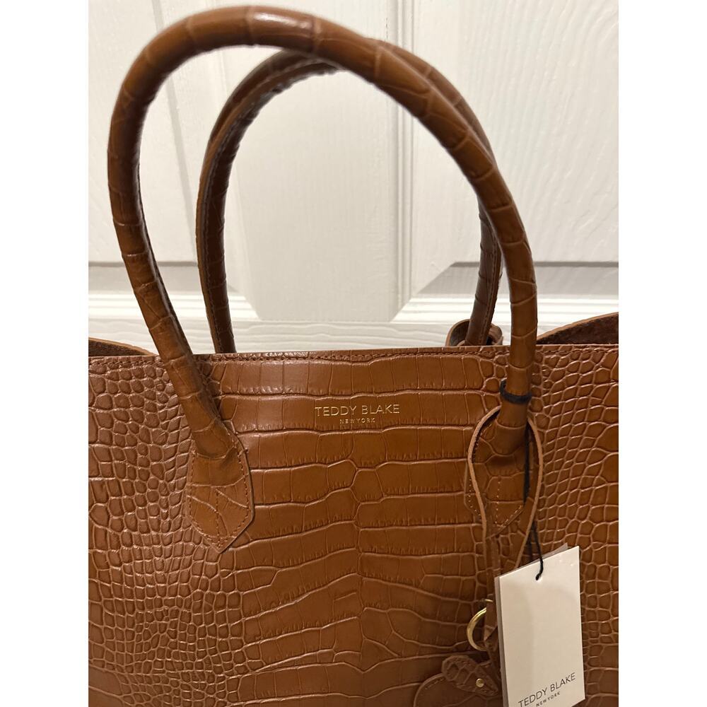 NWT Teddy Blake Vanessa Croco Embossed Italian Leather Tote Bag Cognac Brown - Picture 3 of 9